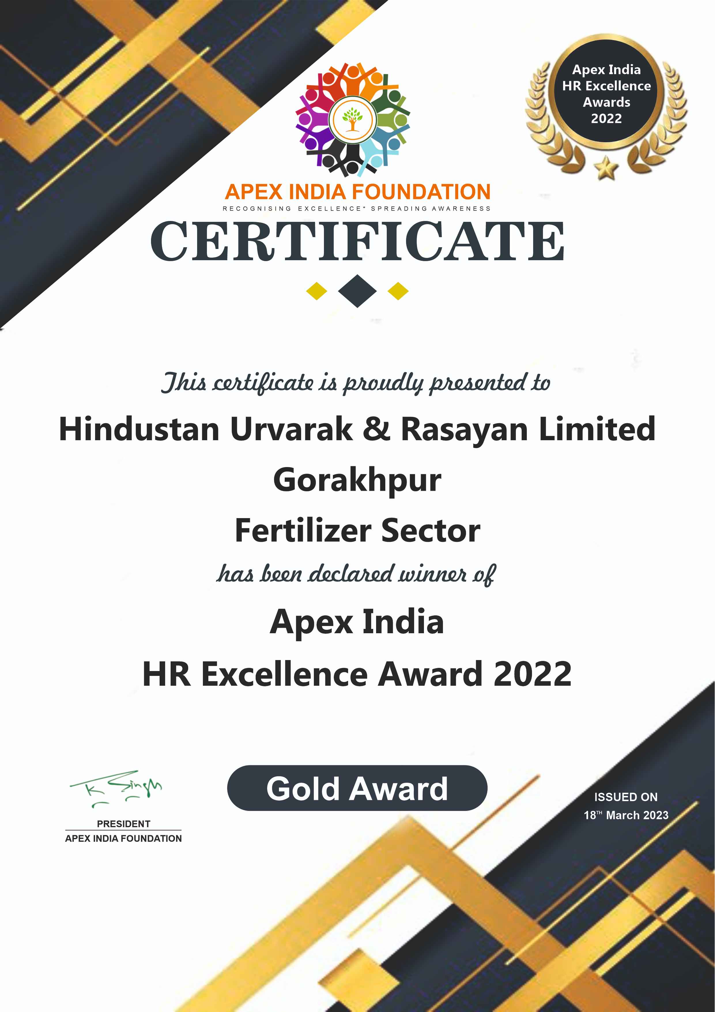 Apex Award in HR Excellance 2022