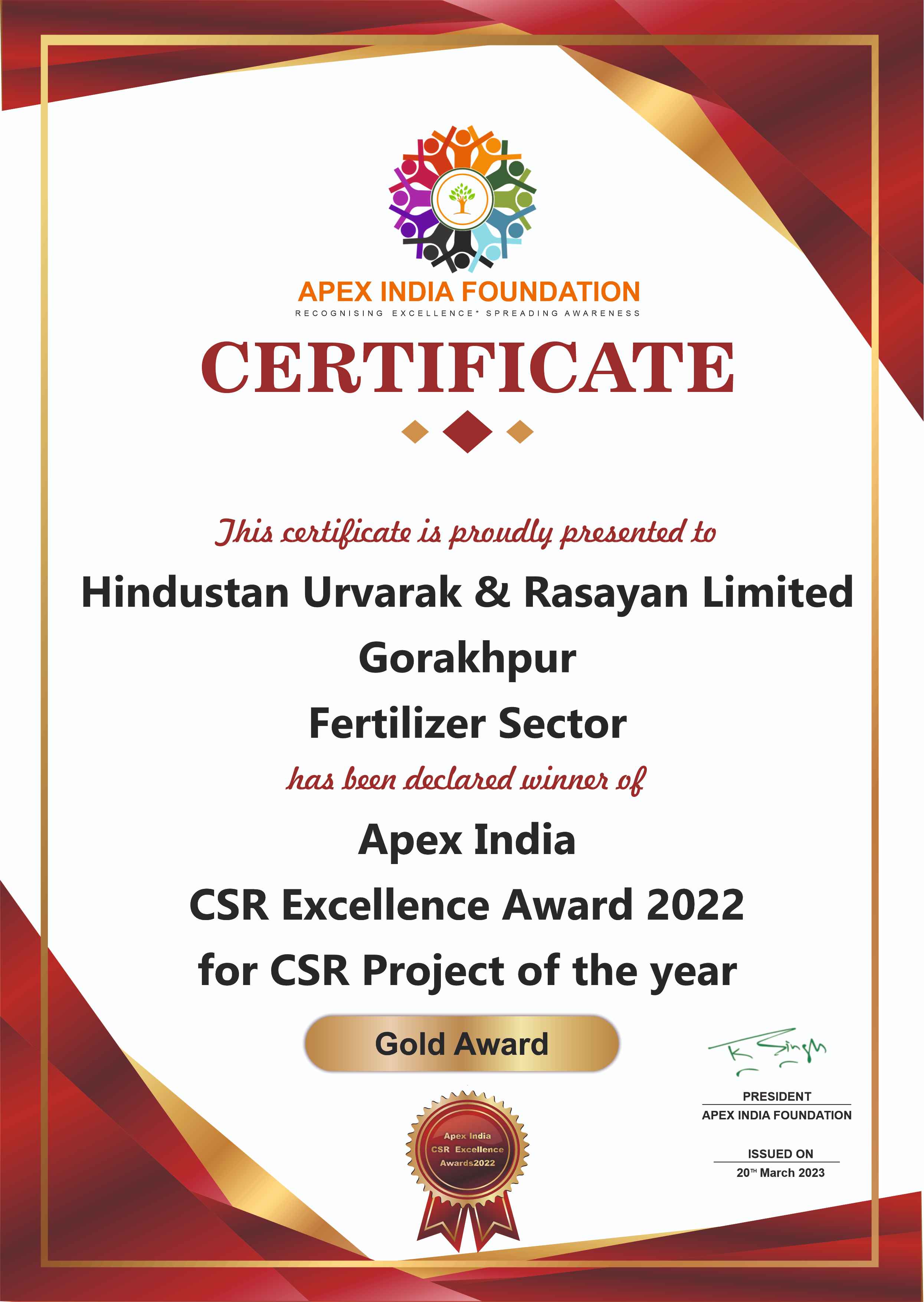 Apex Award in HR Excellance 2022